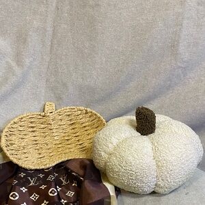 Cozy Cream plush and basket Pumpkin Accents